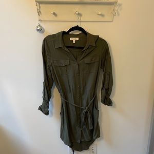 Green utility shirt dress